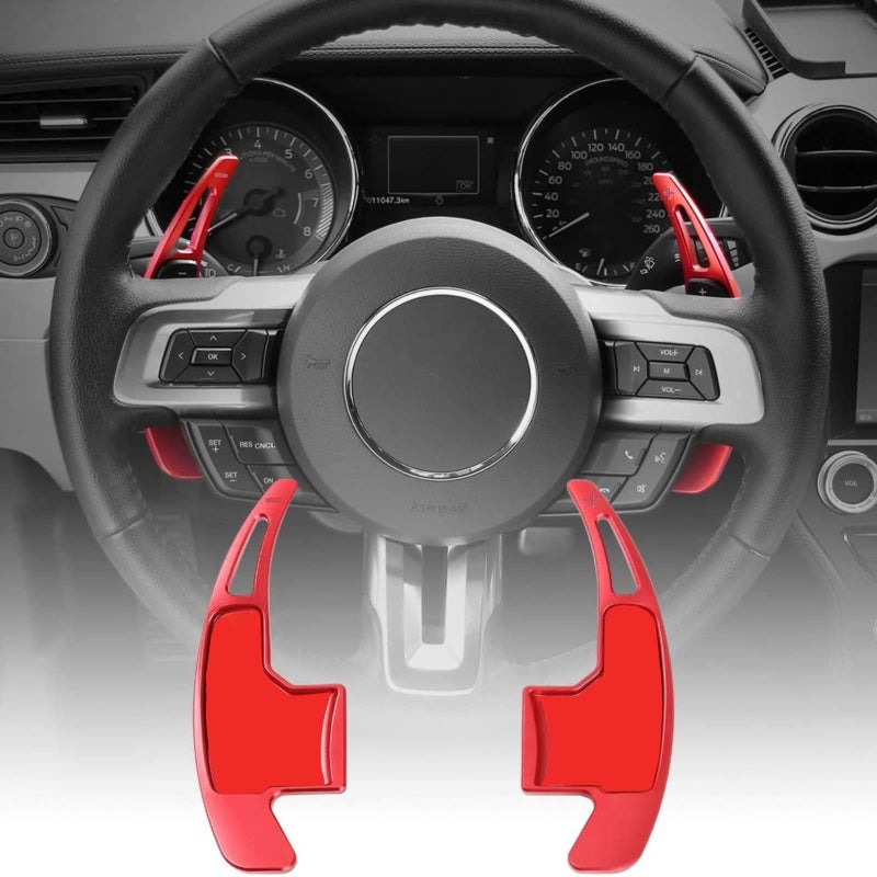 Voodonala Red Steering Wheel Shift Paddle Shifter Trim Cover for Ford Mustang 2015+(2pcs/set) - Image 1